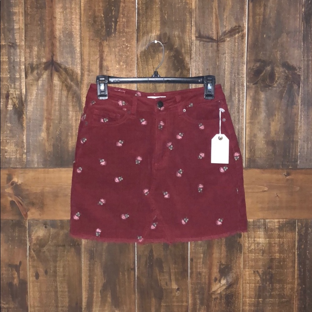 red floral corduroy skirt